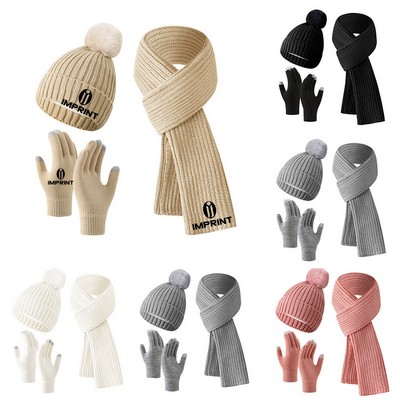 Winter Hat Scarf Glove Set For Women
